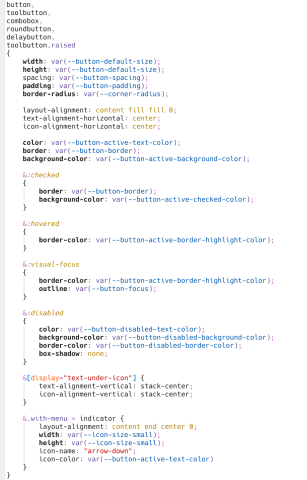 A screenshot of some CSS code that Union uses for styling buttons and several other controls.