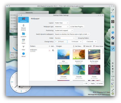 A screenshot of KDE Plasma showing the Wallpaper selection dialog